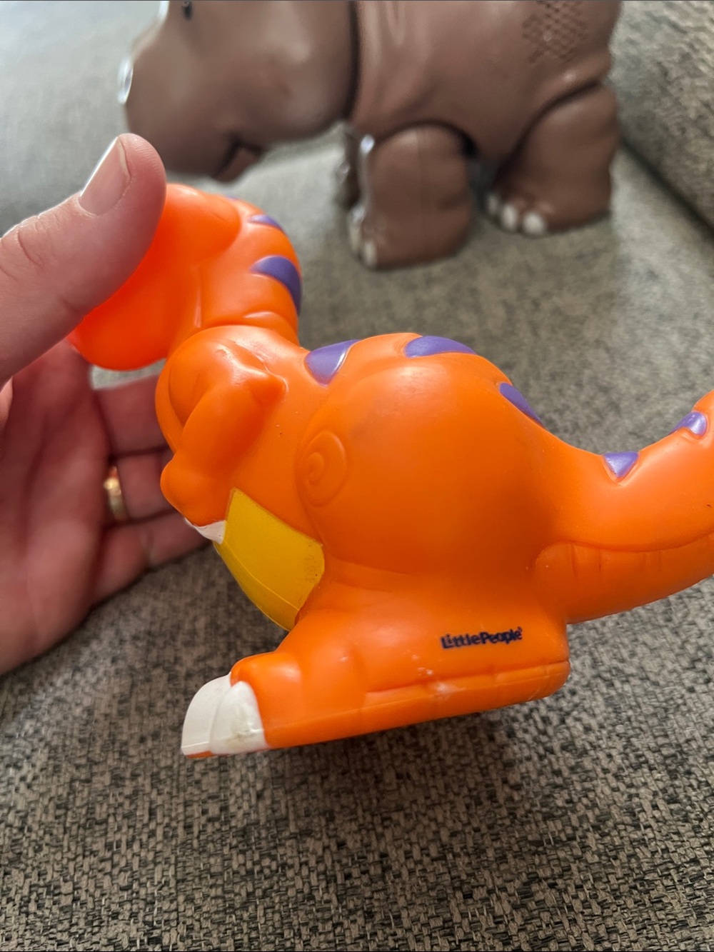 Orange Dinosaur and Brown Hippo Plush-Style Toy Duo for Kids - Picture 2 of 5
